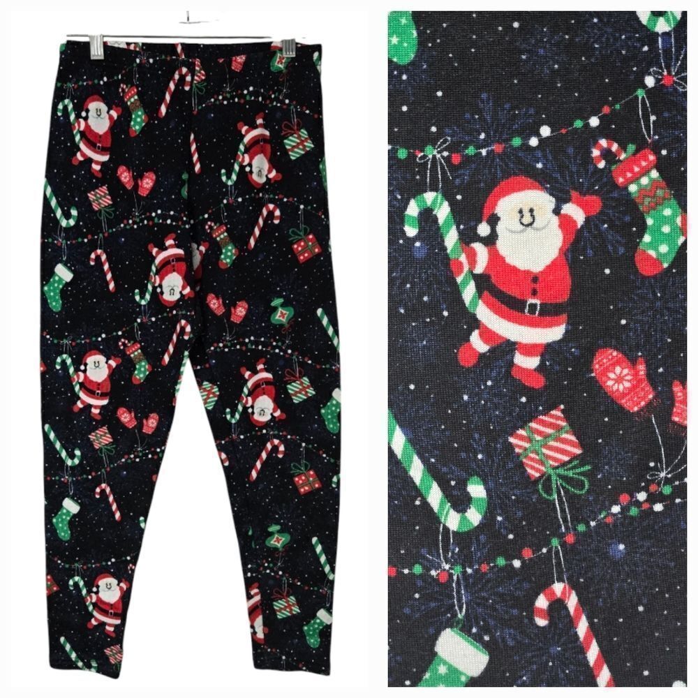 French Laundry Fleece Lined Leggings Santa Candy Cane Christmas Lounge Pant